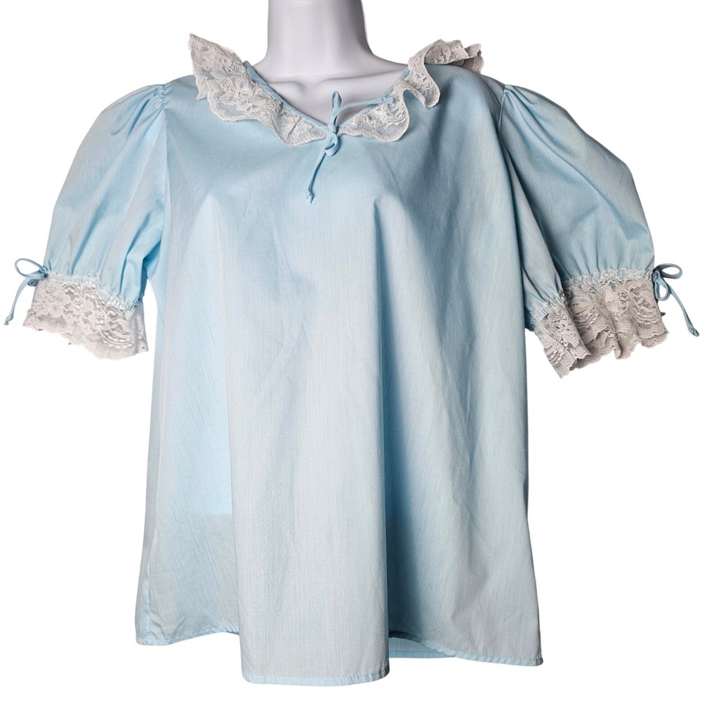 VTG 70s Partners‎ Please Malco Modes Blue Lace L Ruffle Collar Prairie Coquette